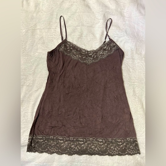 Y2k Lace Trim Brown Cami babydoll Top size medium - Picture 1 of 5
